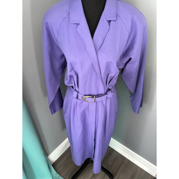 Vintage 80s Joseph Ribkoff Purple Dress Suit One Piece With Belt Button Up Skirt - Picture 3 of 14